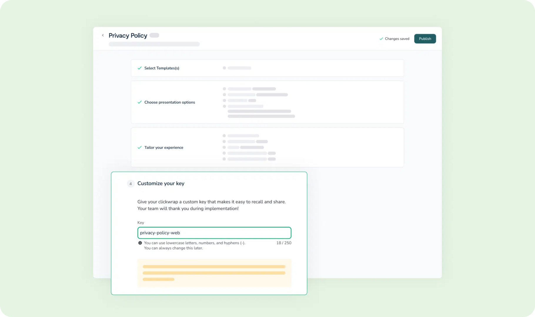 screen showing how clickwrap privacy policy can be customized