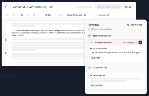 screenshot of ironclad ai contract review window