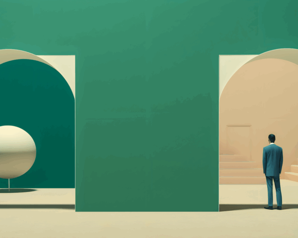 abstract image of sphere on one side and human on other