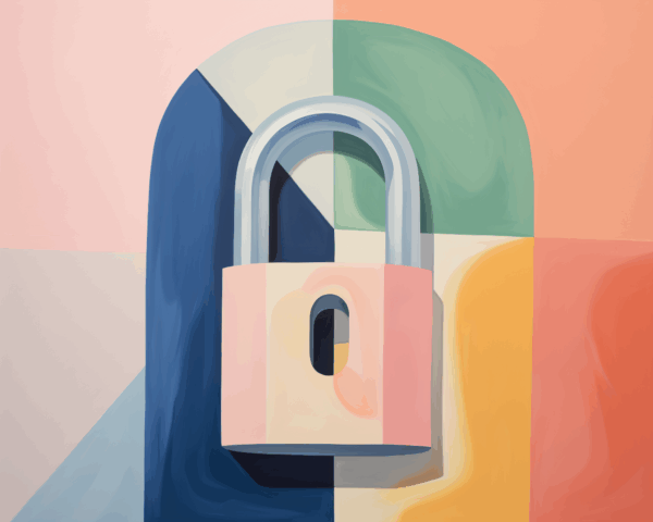 abstract AI generated image of a lock on a rainbow type background