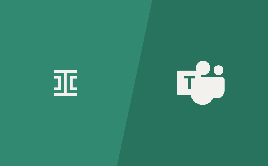 A green background split diagonally into two shades. On the left is the Microsoft Planner logo in white; on the right is the white Microsoft Teams logo with a T on it.