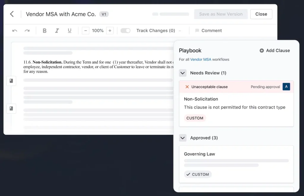 screenshot of ironclad ai contract review window