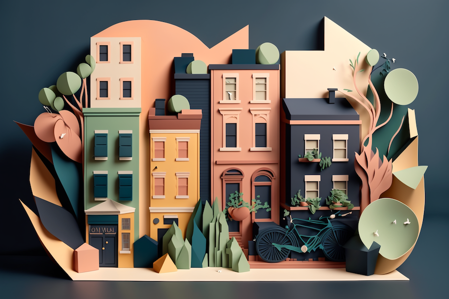 illustration of houses to symbolize intellectual property