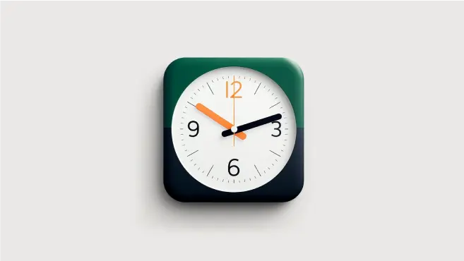 A square wall clock with a white face and black frame, ideal for any office seeking a modern linksquares alternative, shows the time as 3:11:47 with black hour and minute hands and an orange second hand, set against a light gray background.