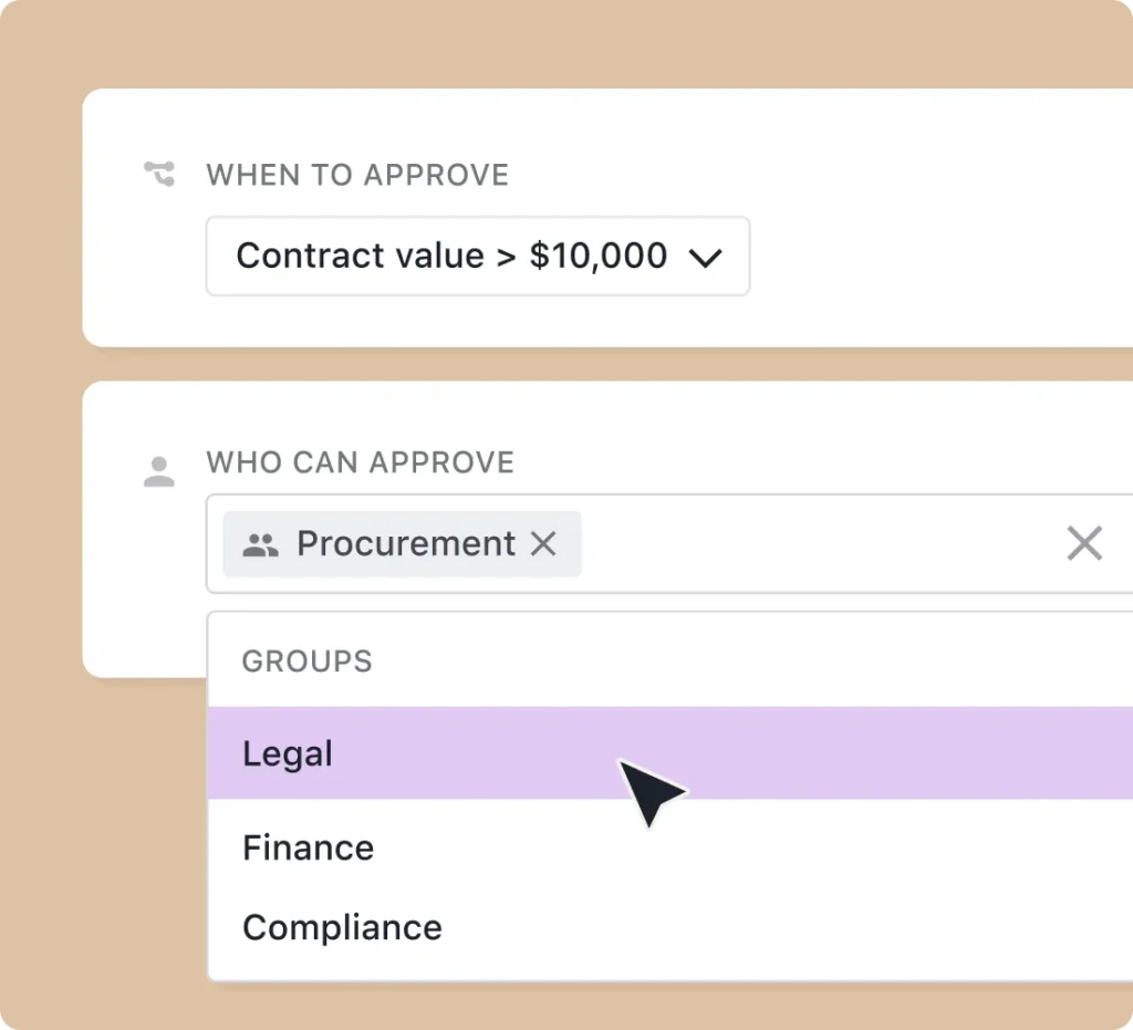 workflow logic showing contract value and procurement team approval