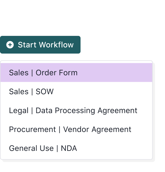 start workflow cta with workflow options underneath