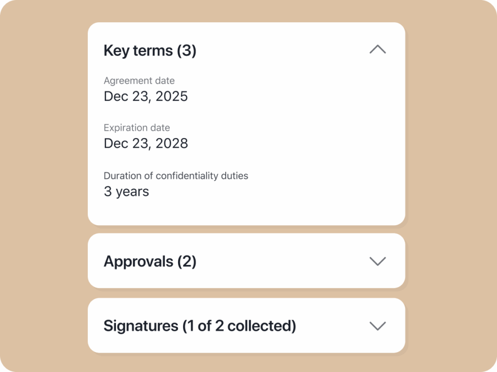 signature panel in the platform showing contract turns