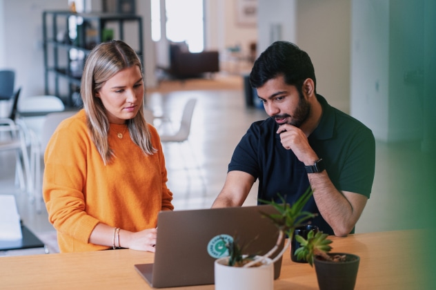 two people looking at a laptop