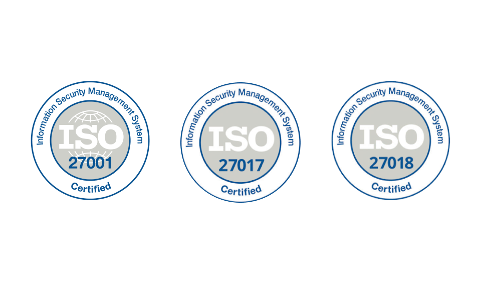 Image of the 27001, 27017, and 27018 certification badges