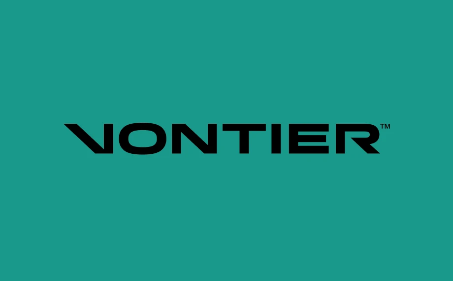 The word Vontier in bold, black, modern uppercase letters centered on a solid teal background, inspired by the sleek branding style seen in Rodan and Fields campaigns.