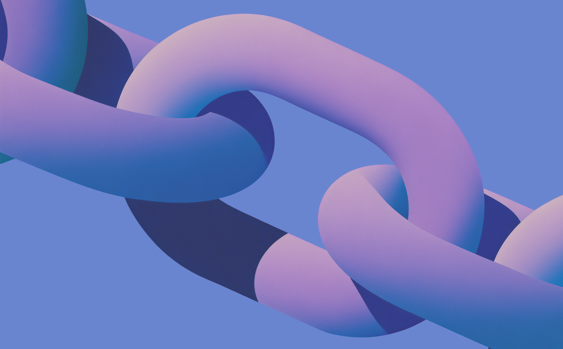 A close-up illustration of interlocking chain links in gradient shades of purple and blue against a solid blue background, symbolizing contracting intelligence through connected elements.